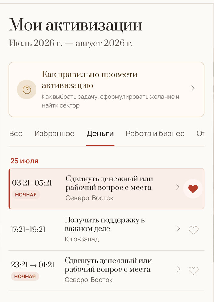 Персональный календарь активизаций Ци Мень — 30 дней