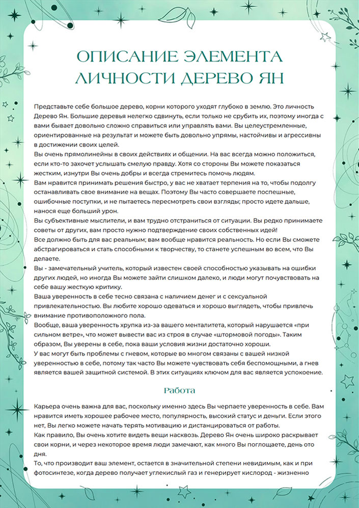 Базовое описание карты Ба Цзы