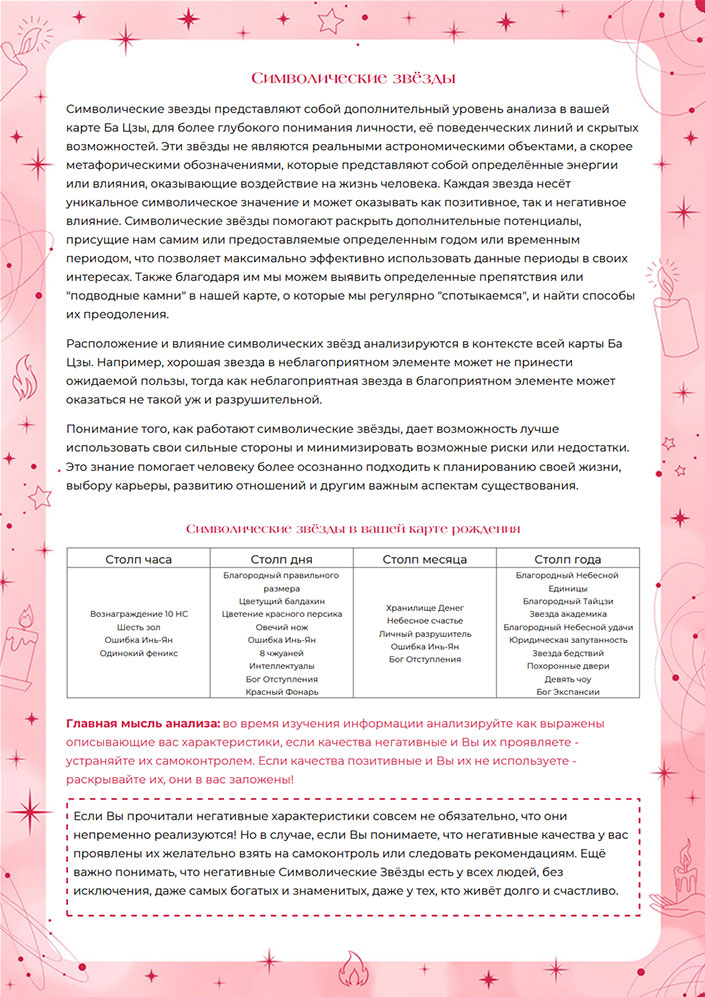 Расшифровка символических звезд